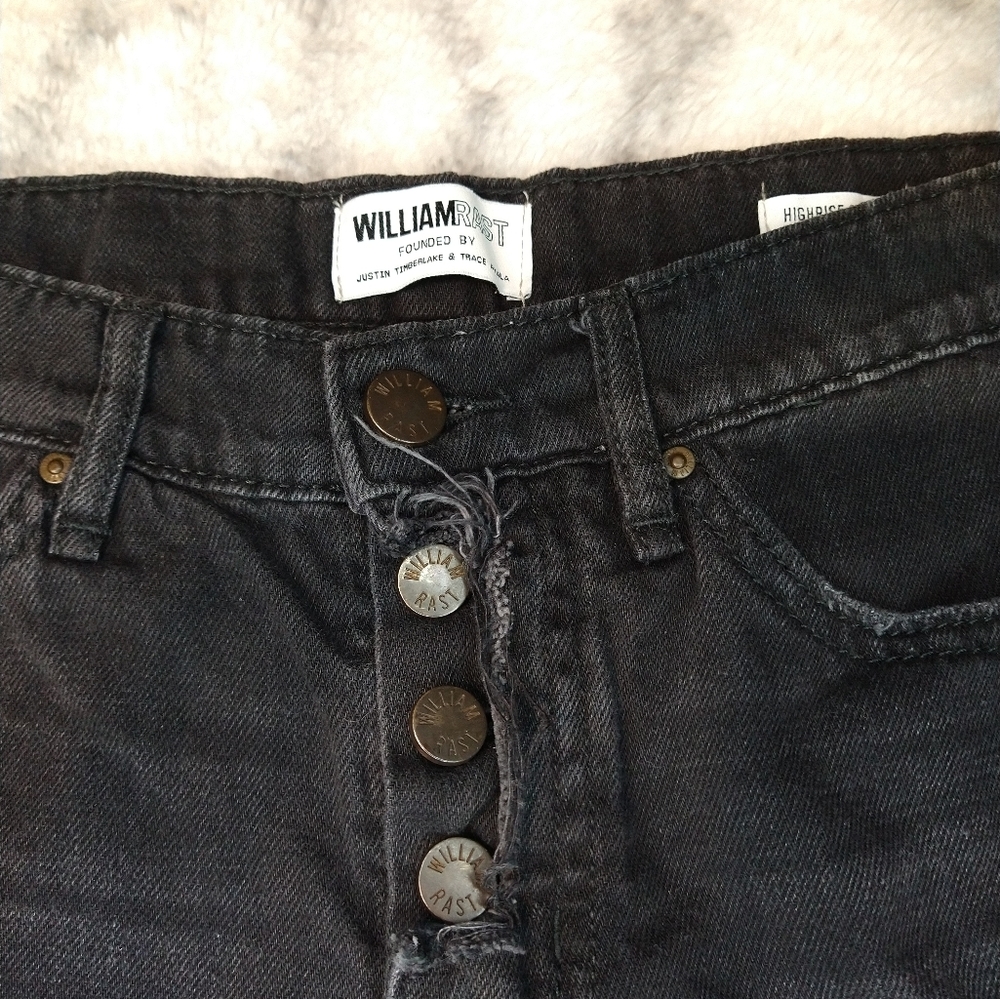William Rast Black High Rise Distressed Button Fly Shorts - Picture 4 of 8
